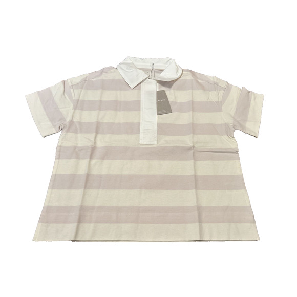 Everlane Sz S Purple White Striped Short Sleeve The Retro Jersey Polo Shirt NWT - Picture 1 of 7